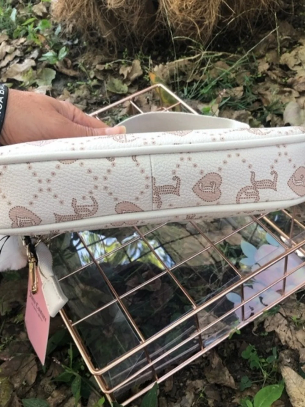 Juicy Couture Cream Faux Fur and Logo Crossbody with Gold Chain - Picture 6 of 9